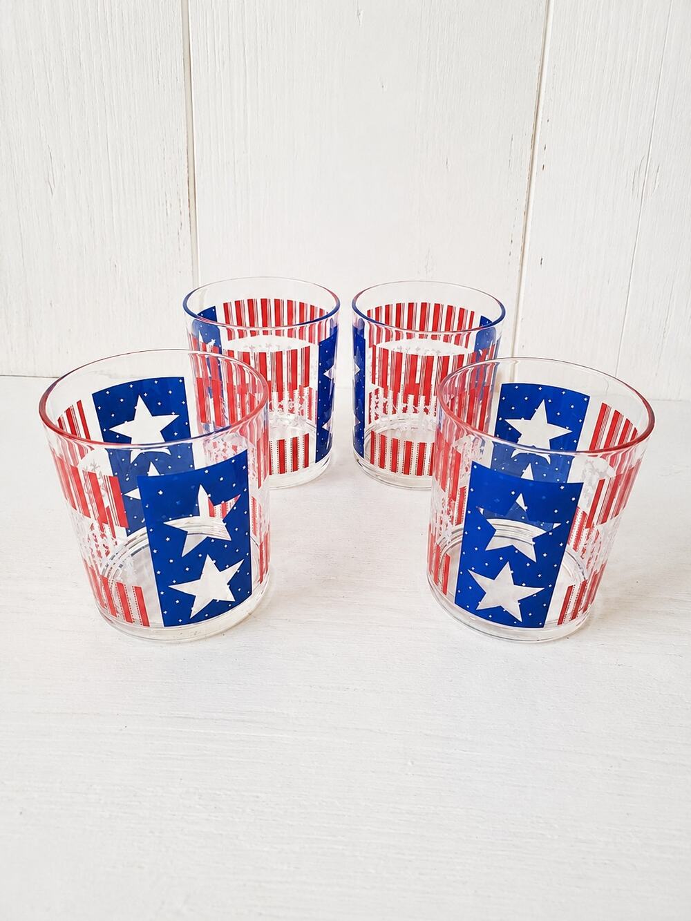 Set of 4 Avon Vintage Americana Tumblers, Red White Blue Patriotic Glasses 002